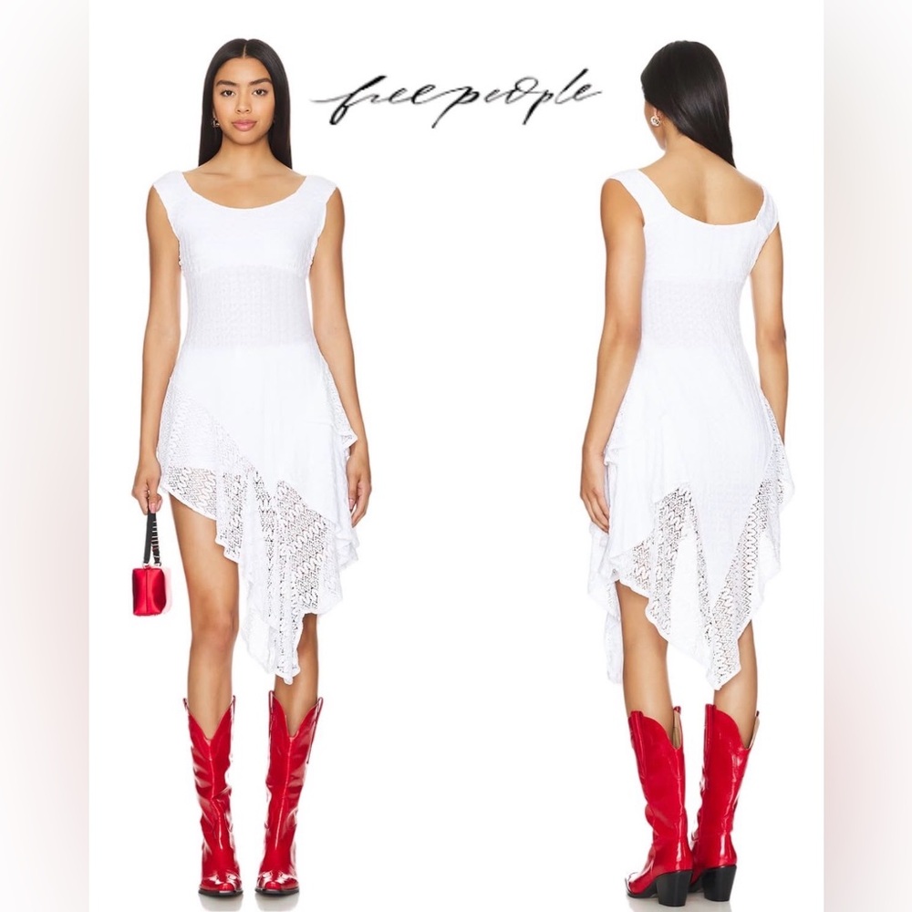 Free People White Asymmetrical Lace-Trim Midi Dress/top